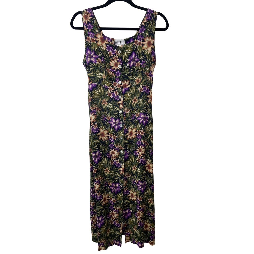 Robbie Bee Vintage 90s Hawaiian Tropical Floral Print Sleeveless Maxi Dress‎ 8